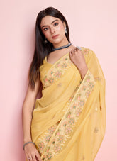Yellow colour functional wear saree